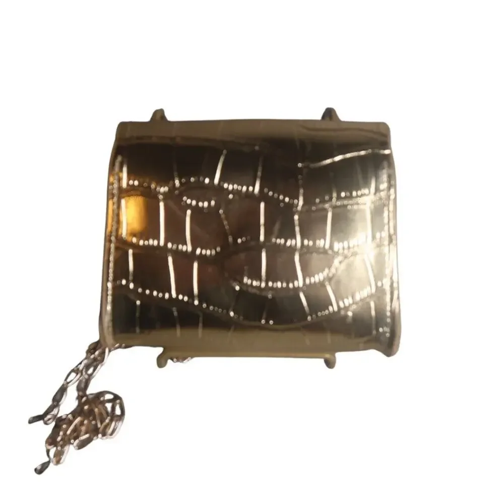 Gold Metallic Croc Mini Crossbody Clutch Chain Bag NWT